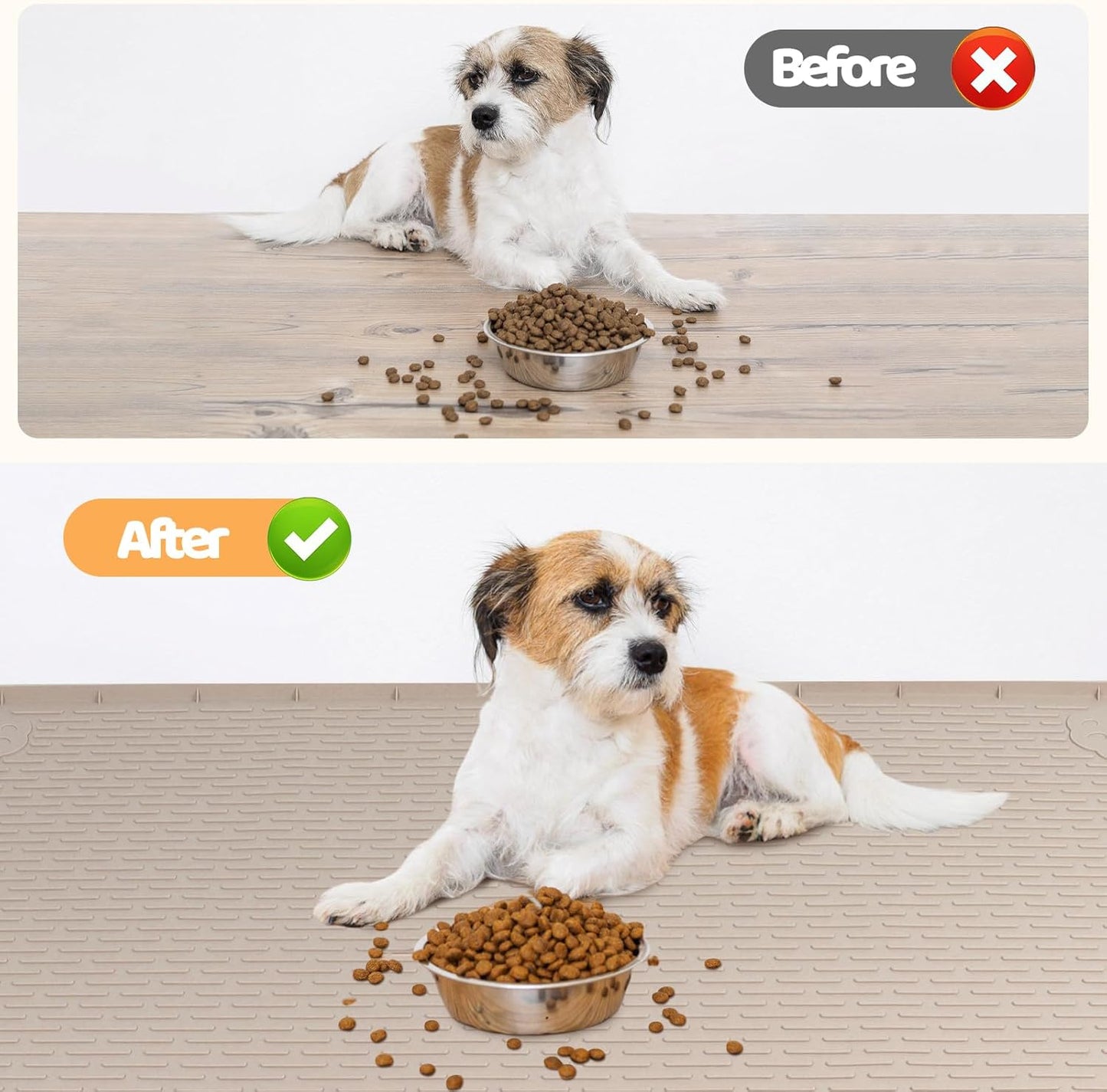 Dog Food Mat, Extra Large 50" x 35" Silicone Pet Feeding Mat with Raised Edge Pet Placemat for Small, Medium, and Large Pets Non-Slip, Easy to Clean (Khaki)