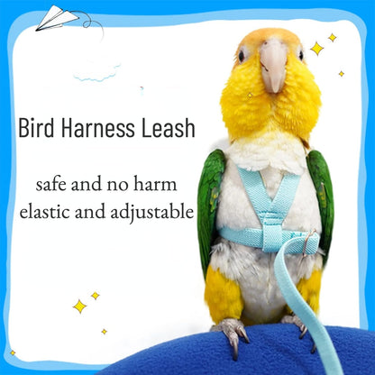 Pet Parrot Bird Harness Leash Adjustable Bird Flying Harness Traction Rope with Cute Wing for Parrots Pigeons Budgerigar Lovebird Cockatiel Mynah Outdoor Training Toy (XL, Blue)