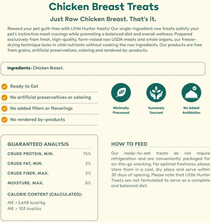 Little Hunter Freeze Dried Dog Treats - Chicken Breast - Raw Single Ingredient Chicken Breast Dog Treats for Snacks, Training, Dog Food Toppers - All Natural, Healthy Dog & Puppy Treats, 2 oz