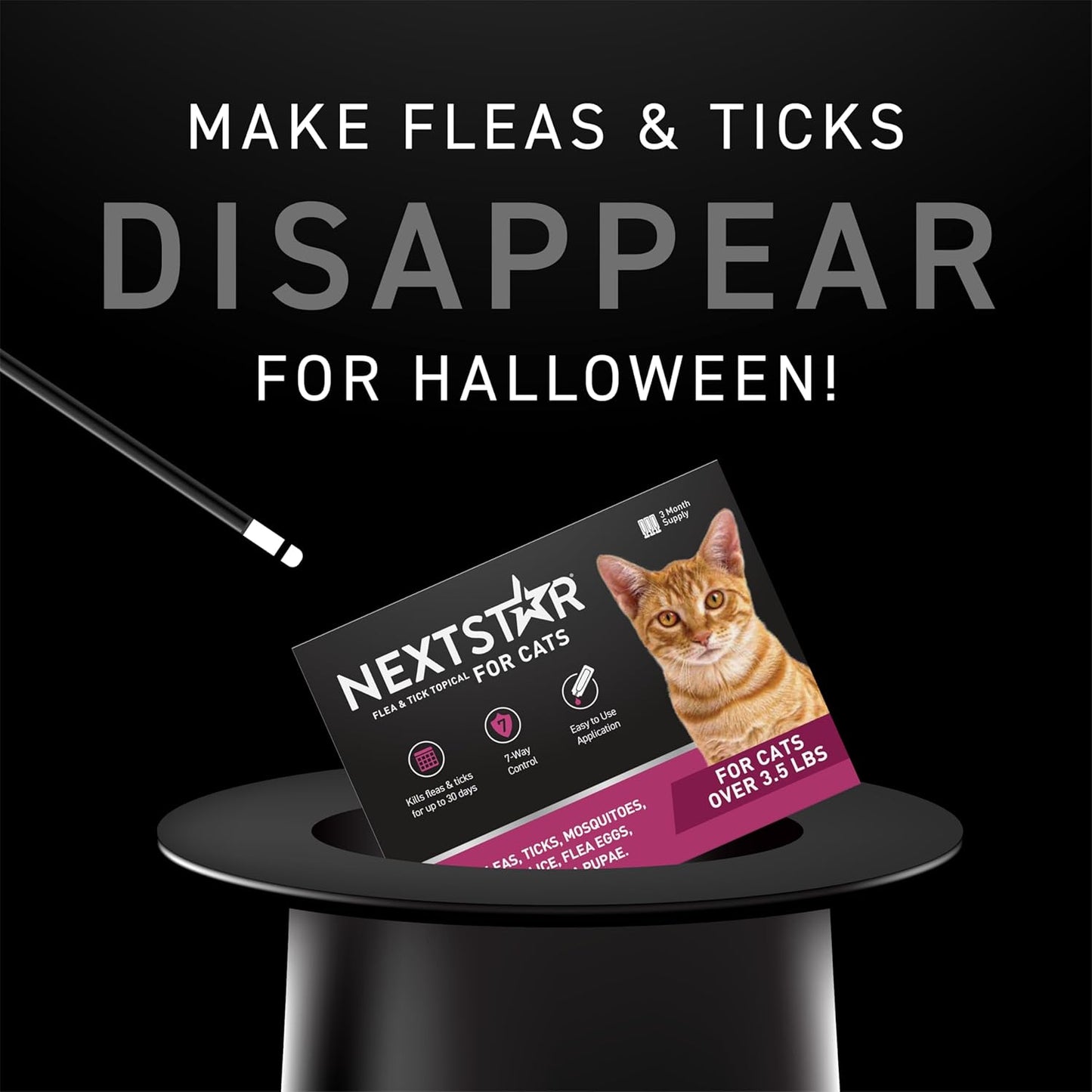 NEXTSTAR Flea and Tick Prevention for Cats, Repellent, and Control, Fast Acting Waterproof Topical Drops for Cats Over 3.5 lbs, 6 Month Dose