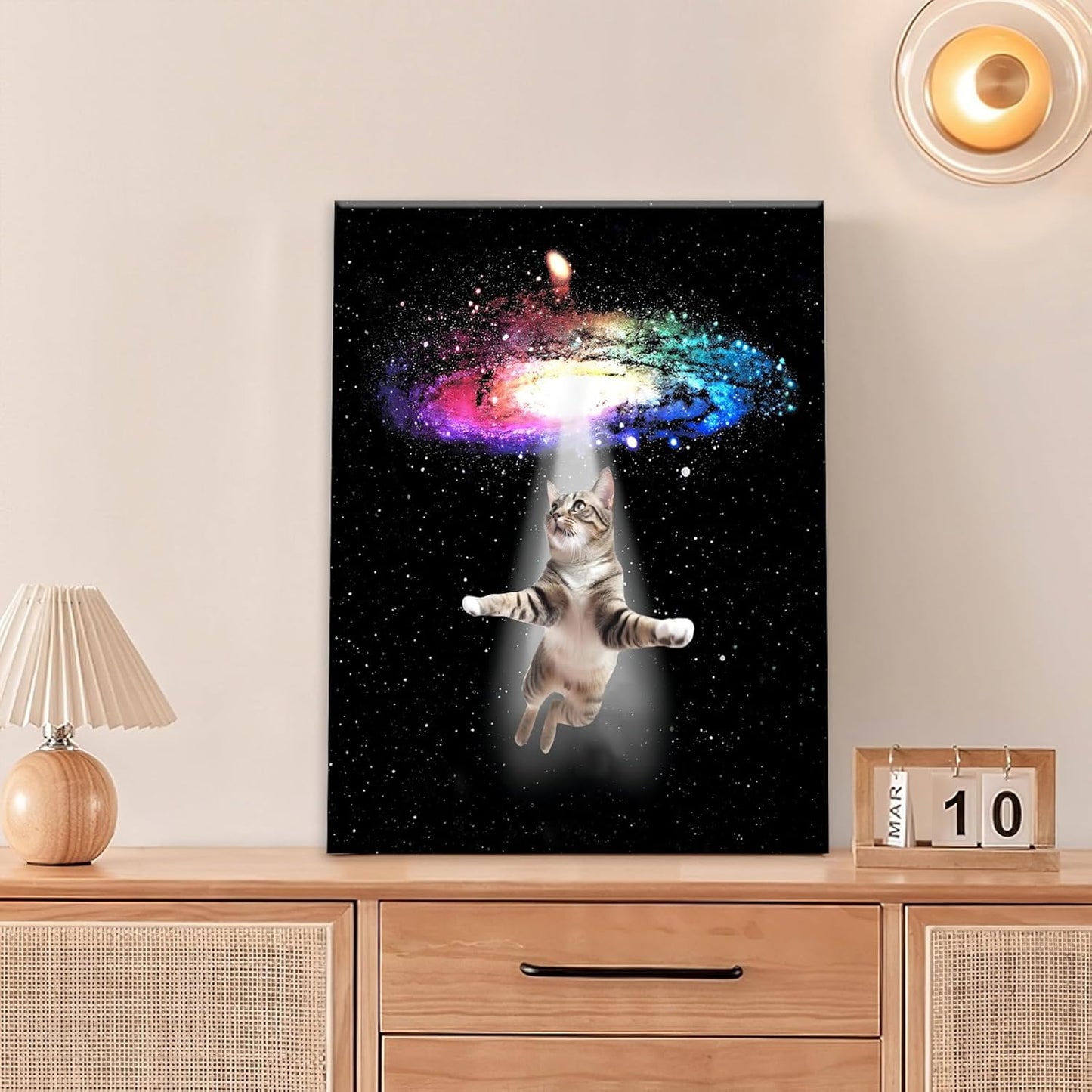 Funny Cat Wall Art Canvas Galaxy Wall Decor Prints Framed Painting Animal Pictures Gifts Artwork for Bathroom Living Dining Kitchen 12"x16"