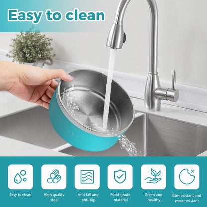 Stainless Steel Dog Bowls, Metal Dog Bowls, Water Bowl for Dogs, Dog Food Bowls, Pet Bowls for Dogs, Dog Dish for Large Dogs, Insulated Dog Bowl, Non Slip Dog Bowl, Easy Clean, 40oz, LakeBlue