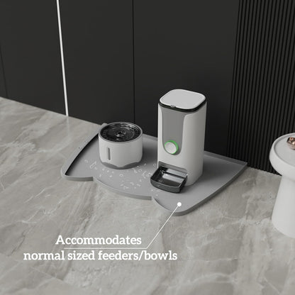 OHMO Dog Food Mat(Ash, 24 * 15'') w/Residue Collection Pocket Silicone Pet Feeding Mat for Floor High Edges Anti Spills Waterproof Cat Water Bowl Tray, Easy Clean Placemat