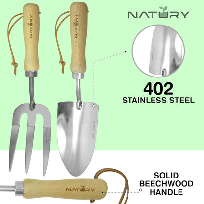 Garden Tools Set – Premium Stainless Steel Gardening Hand Tools with Solid Beechwood Handle – Gardening Kit with Rake, Shovel, Gloves, Shears, Tool Organizer – Garden Gifts for Women and Men