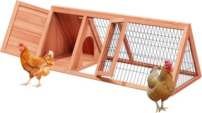 Chick Coop,Outdoor Portable Chicken Run Cage Wooden Triangle Quail Coop with Ventilating Wire Poultry Hutch for Small Animals (Natural Wood)
