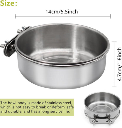 Large Bird Feeding Dish Cups,Parrot Food Bowl Cage with Clamp Holder Stainless Steel,Birdcage Coop Water Feeder for Cockatiel Parakeet Macaw Finches Lovebirds Small Dog Cat Animal(1 Pack, Large)