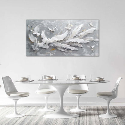 Quorin Feather Dove Bird Large Wall Art White and Gray Peaceful Birds Flying Pictures Holy Wings Wall Decor Canvas Print Painting Artwork for Bathroom Living Room Bedroom 30"x60"