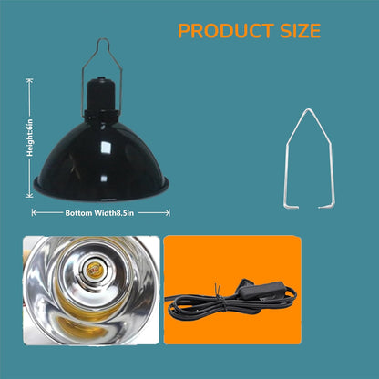 8.5 Inch Reptile Light Fixture, Dome Heat Lamp with UVB Basking, E26 Base for Amphibian & Reptile Terrariums