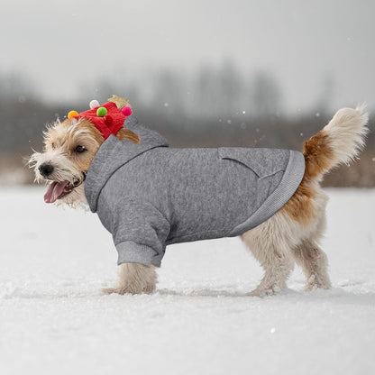 Dog Hoodie Sweater Solid Soft Brushed Fleece Dog Clothes with Pocket (Grey-XS)