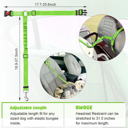 BWOGUE Pet Dog Cat Seat Belt Reflective Car Dog Headrest Restraint Leash Elastic Buffer Bungee Adjustable Tangle-Free Safety Leads Vehicle Seatbelt Harness for Small, Medium and Large Dogs (1 Pack)