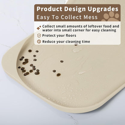 Silicone Pet Feeding Mat with Raised Edge & Residue Collection Pocket for Food and Water, Dog Bowl Mats, Cat Bowls Placemat with High Lip for Floor Waterproof, 24 x 16 x 0.8 White Sand