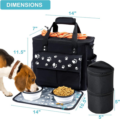Dog Travel Bag, Airline Approved Dogs Bags for Traveling, 2 Dog 's Food Travel Container and Collapsible Bowls, Weekend Pet Travel Bags
