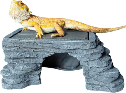 Bearded Dragon Basking Platform, Reptile Hides and Caves, Large Reptile Basking Rock for Adult/Juvenile Bearded Dragon Gecko Lizard Turtle, Slate Rock Climing Hideout