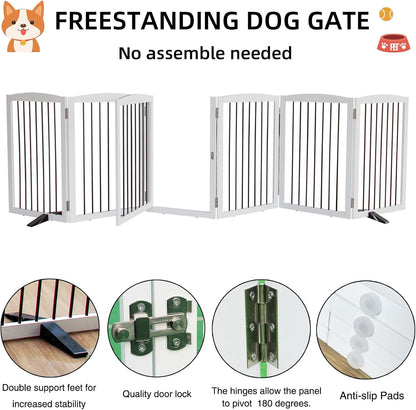 ZJSF Foldable Indoor Dog Door with Walk Through Door, Freestanding Pet Door for The House,Doorways, Stairs, Pet Puppy Safety Fence with Support Feet, White 6 Panels 120" Wide 32''Height