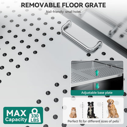 YITAHOME Dog Bathing Station, Professional Stainless Steel 304 Dog Grooming Bathtub w/Left Stairs, Faucet, Floor Grate, 50in Pet Washing Station for Large, Medium, Small Pets