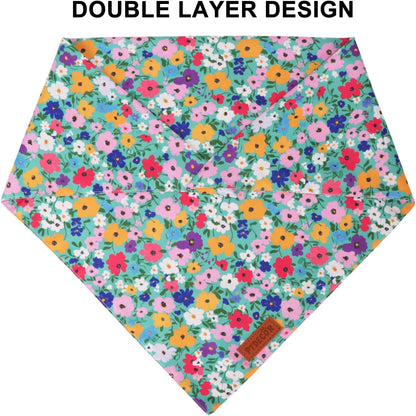 PTDECOR Floral Dog Bandana, Flower Reversible Pets Scarf, Premium Durable Fabric, Adjustable Pink Green Bandanas for Extra Large Dogs (X-Large)