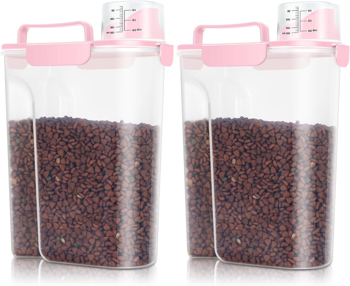 TBMax 2 Pack Cat Dog Food Storage Containers 10 to 14 Lbs, Portable Travel Pet Container Dispenser with Easy-Pouring Spout & Cup, Airtight Bird Seed Container Dog Treat Storage Bin -Pink