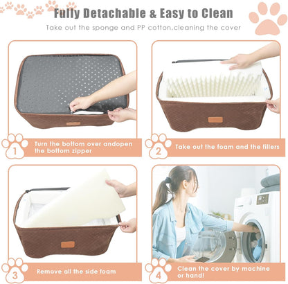 Memory Foam Booster Dog Car Seat Medium Dogs, Elevated Pet Car Seat Under 45 LBS, Detachable Washable, Anti-Slip Dog Booster Seat for Car Back Seat Only, Travel Dog Car Bed, Dog Seat Belt