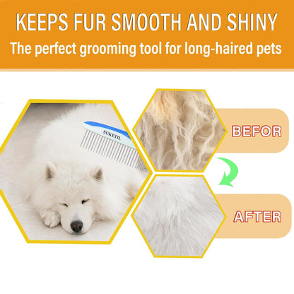 Dog Grooming Comb for Matting, Dog combs for grooming matting, Dematting Comb for Dogs and Cat with Stainless Steel Teeth & Non-Slip Handle (Style 1- Blue)