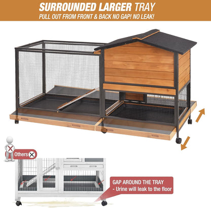 Rabbit Hutch Bunny Cage Strong Iron Frame Rabbit Cage Indoor and Outdoor Chicken Coop with Casters Waterproof Roof, Great for Rabbit,Bunny,Guinea Pig,Chickens.