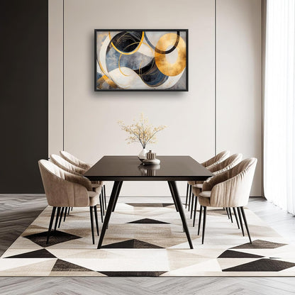 Large Abstract Wall Art for Living Room, Oversized Abstract Circle Wall Decor, Black and Golden Abstract Canvas Painting Modern Artwork Home Decoration for Living Room Bedroom Office Framed 36"x24"