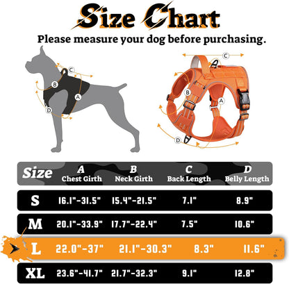 rabbitgoo Dog Harness for Large Dogs No Pull, Tactical Service Pet Vest with Molle and Control Handle, Adjustable and Reflective Military Harness for Easy Walking and Training, Orange, L