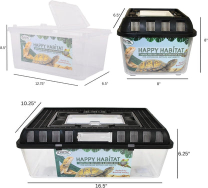 Happy Habitat (Medium - 2 Pack)- Ventilated Enclosure & Breeder Box - for Live Feeder Insects, Reptiles, Amphibians & Other Small Pets - Durable Plastic Portable Terrarium