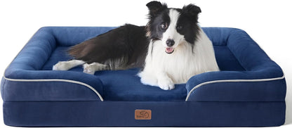 Bedsure Orthopedic Dog Beds Large Sized Dog - Washable Large Dog Cat Bed Waterproof, Comfort Dogs Couch Sofa with Washable Removable Cover, Pet Bed with Nonskid Bottom, Blue Navy, 35"