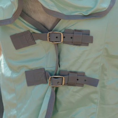 Horse Fly Sheet with Detachable Neck Cover & Belly Wrap, Adjustable Fly Sheet for Horses, Ventilated Airflow Mesh Equine Cooling Summer Flysheet Green 69