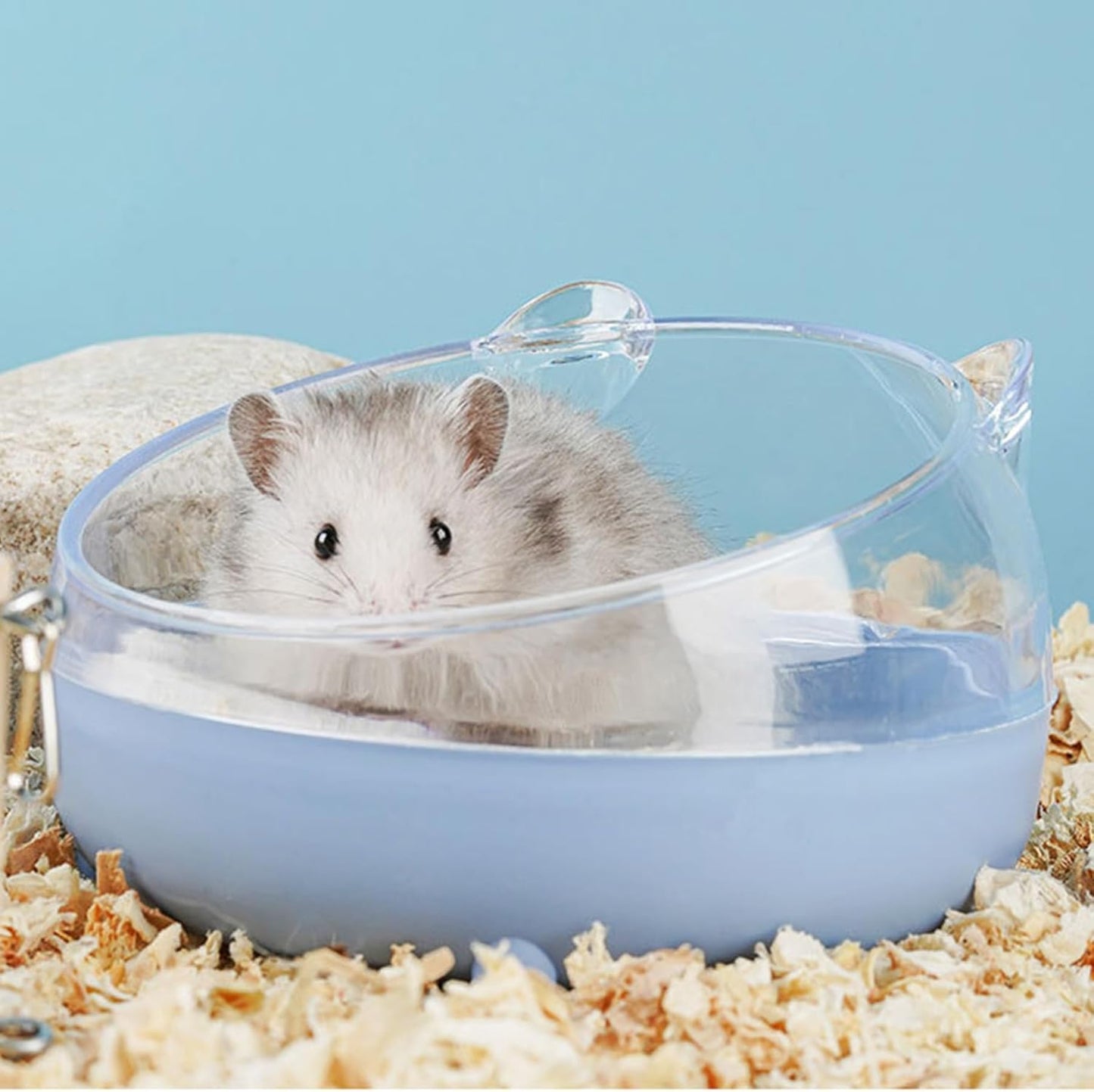 Meow&Woof Hamster Sand Bath Container, Large Sandbox Toilet Gerbil Batheoom, Tiny Chinchilla Dust Bathtub Sand Bath Box for Hamster Cage Accessories 6.5 Inch - Blue