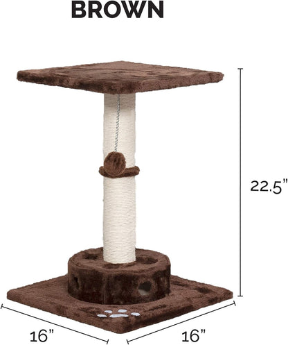 Furhaven 22.5" Tall Cat Tree for Indoor Cats, Ft. Sisal Scratching Post, Plush Ball Toy, & Busy Box Toy - Tiger Tough Scratching Post Interactive Playground - Brown, One Size