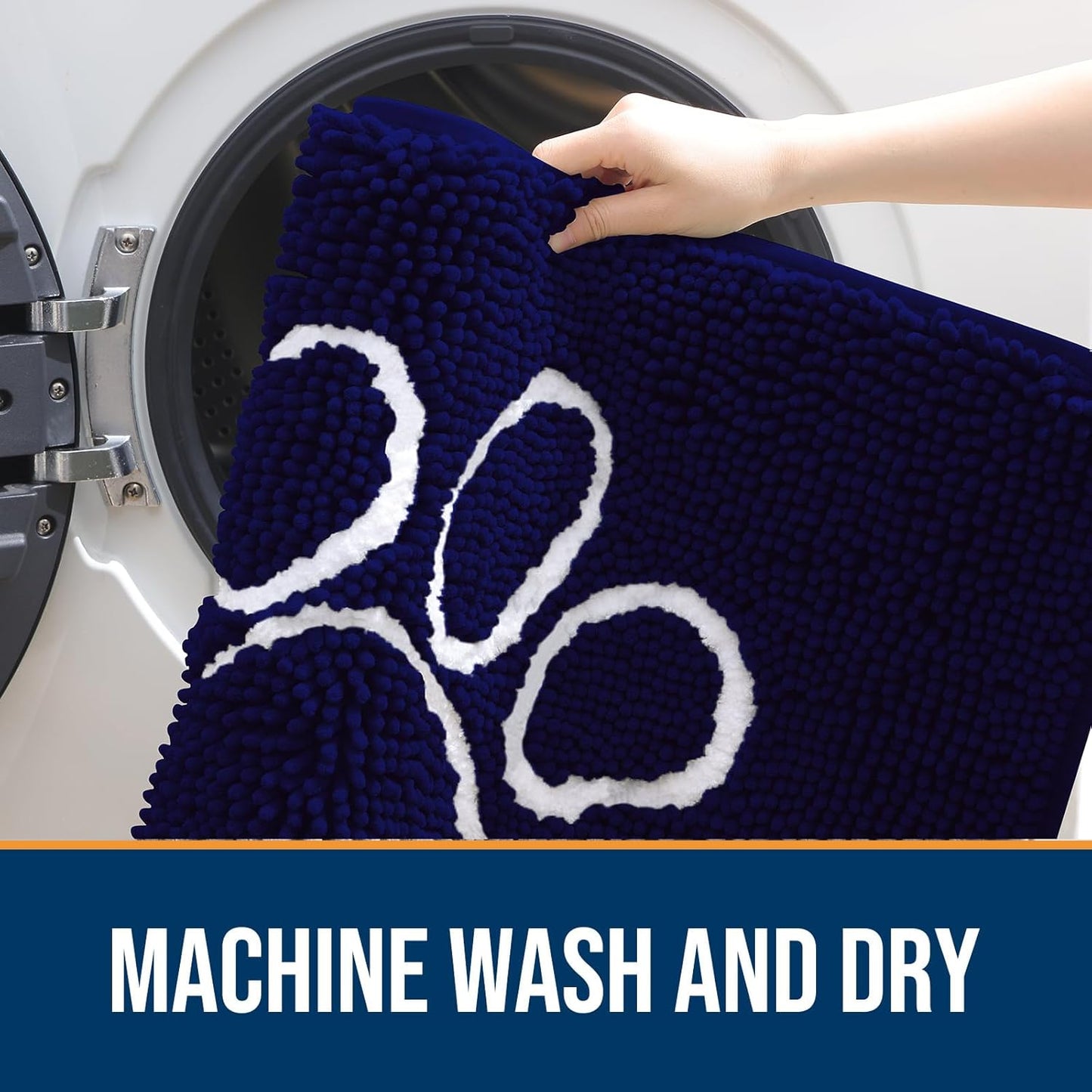 OLANLY Door Mat for Muddy Dog Paws 40x32, Ultra Absorbent Chenille Mud Doormat with Paw Print Design, Non-Slip Washable Doormat for Indoor Entryway, Quick-Dry Pet Bed Mats for Dirty Dogs, Navy Blue