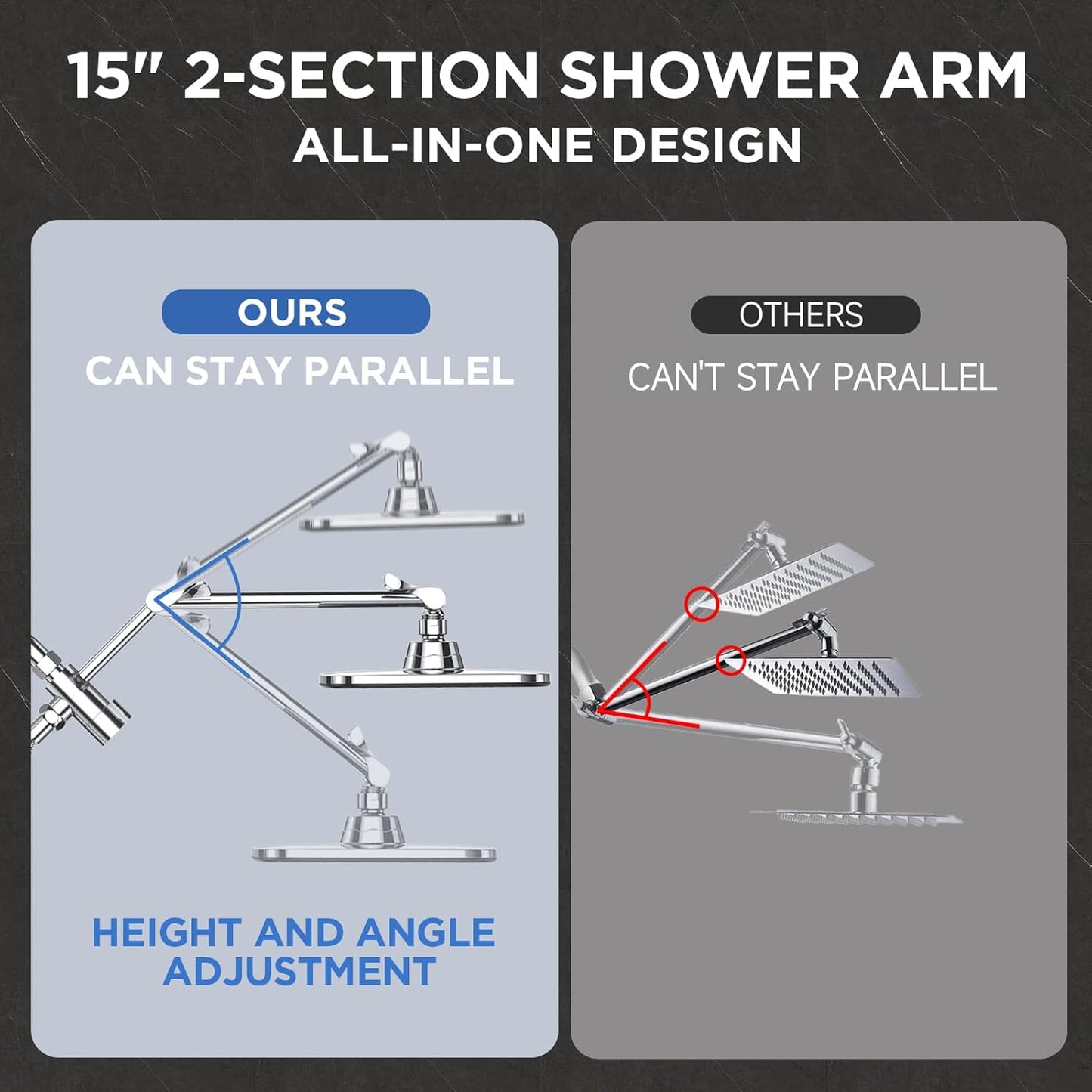 Veken Wide Rain Shower Head with Metal Main Body, High Pressure Showerhead with 6 Mode Handheld Spray Combo for Bathroom Accessories, Home Decor Detachable Dual Shower with Extension Arm,Silver Chrome