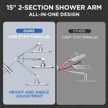 Veken Wide Rain Shower Head with Metal Main Body, High Pressure Showerhead with 6 Mode Handheld Spray Combo for Bathroom Accessories, Home Decor Detachable Dual Shower with Extension Arm,Silver Chrome