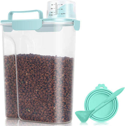 TBMax Pet Dog Cat Food Storage Container 5 to 7 lbs with Can Cover and Mixing Spoon, Airtight Bird Seed Container, Cat Food Storage Dispenser, Kibble Storage Dog Treat Bin -Light Blue