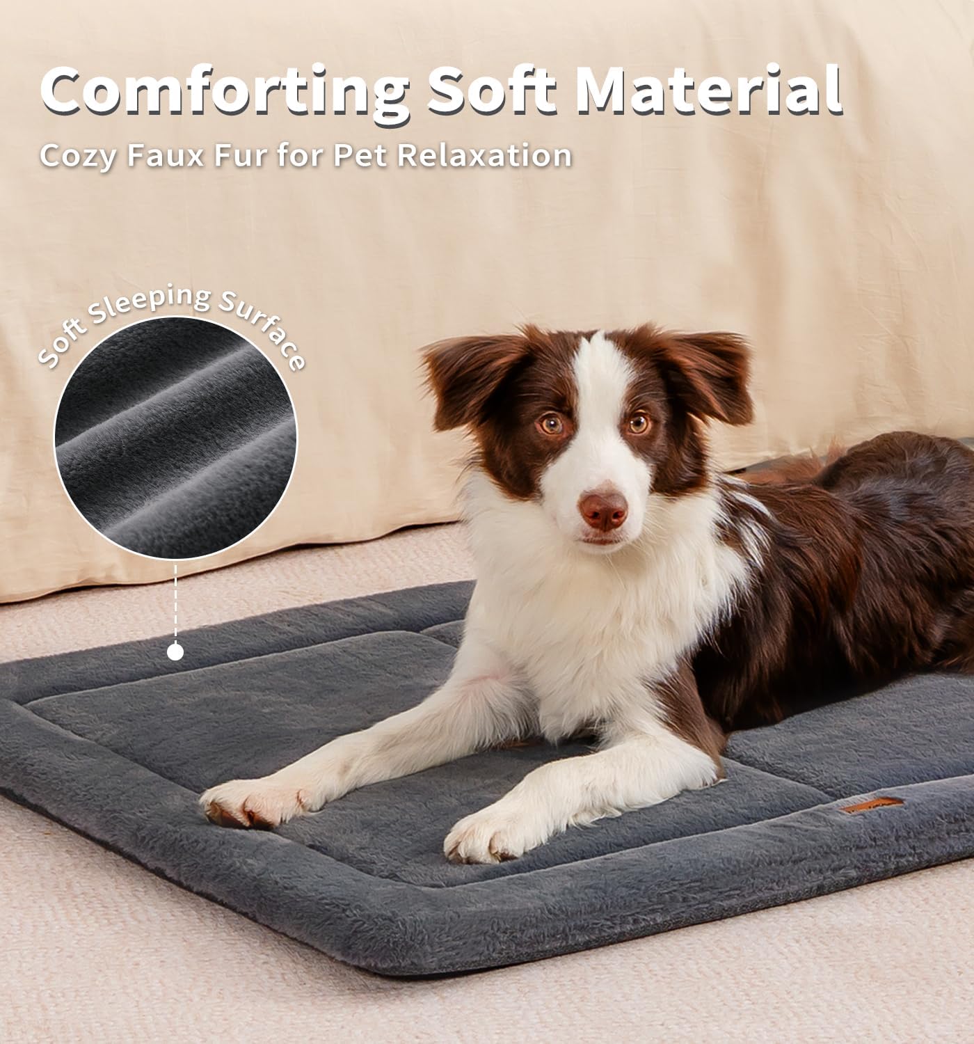 Made4Pets Dog Crate Pad Bed for Extra Large Dogs, Washable & Reversible, Anti-Slip Kennel Mat for Cozy Sleeping, Soft Fluffy Dog Bed for Indoor & Outdoor Use, 48"x30", Dark Gray