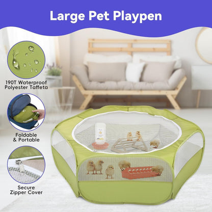 Pawaboo 5-in-1 Chicken Brooder Box for Chick Starter Kit, Includes Pet Cage Tent, Chicks Perch, Chick Feeder, 1.1L Chick Waterer, Baby Chick Supplies (Brooder Set), Green + Red + Wood Color