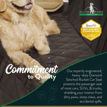 Plush Paws Products Premium Bucket Car Seat Protector | Diamond Stitching | Washable & Waterproof Front Seat Dog Cover Car, Truck, & SUV | Nonslip, Tear Resistant Pet Passenger Seat Cover | Grey