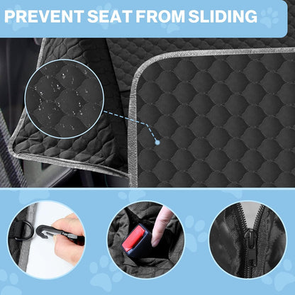 Dog Car Seat Cover for Back Seat, Waterproof Protector with Side Flaps, Scratchproof Hammock, Non-Slip Bottom for Cars/Trucks/SUVs (Black+Grey)