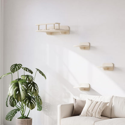 MeowHomm Cat Wall Shelves, Wood Cat Shelf with 3 Steps, Non-Slip Wall-Mounted Furniture for Kittens