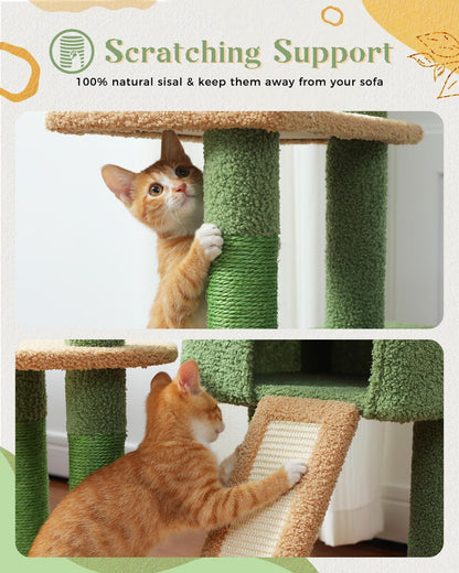 PEQULTI 53'' Cat Tree for Indoor Cats, Large Condo, Sisal Scratching Posts, Hammock & Perch, Fresh Cactus Design, Sturdy, Multi-Level