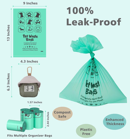 100% Compostable Dog Poop Bags, 270Count Value Pack, BPI Certified, Biodegradable Leakproof Thick Poop Bags for Dogs with Dispenser, Plant-Based, ASTM D6400 & EN 13432 Compliant Pet Waste Bag