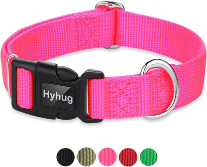 Hyhug Pets Classic Regular Heavy Duty Nylon Dog Collar with Easy to Put On & Off Buckle. (Small, Hot Pink)