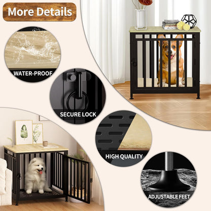 Heavy Duty Dog Crate Furniture, Dog Kennel Indoor, Anti-Chew Anti-Escape End Side Table Wooden Dog Crate for Small Dog（Fir Green）