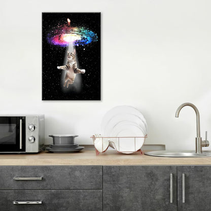 Funny Cat Wall Art Canvas Galaxy Wall Decor Prints Framed Painting Animal Pictures Gifts Artwork for Bathroom Living Dining Kitchen 16"x24"