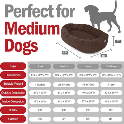 Majestic Pet 32 Inch Suede Shredded Memory Foam Mix Calming Medium Dog Bed Washable 32x23x7 (Inch) - Cozy Soft Round Donut Dog Bed with Spine for Head Support - Pet Bed Chocolate