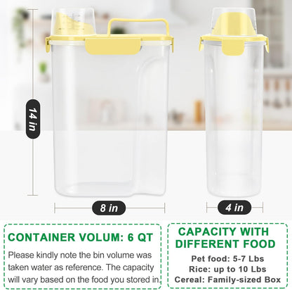 TBMax Dog Cat Food Storage Containers 2 Pack 10 Lbs to 14 Lbs Airtight Pet Food Container Dispenser with Large Spout & Portable Handle, Travel Dog Treat Cat Food Storage Bin Bird Seed Container