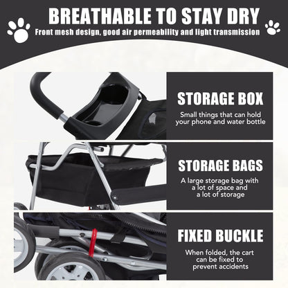 Pet Stroller 4 Wheels Dog Cat Stroller for Small Medium Dogs Cats Foldable Puppy Stroller with Storage Basket and Cup Holder,Black