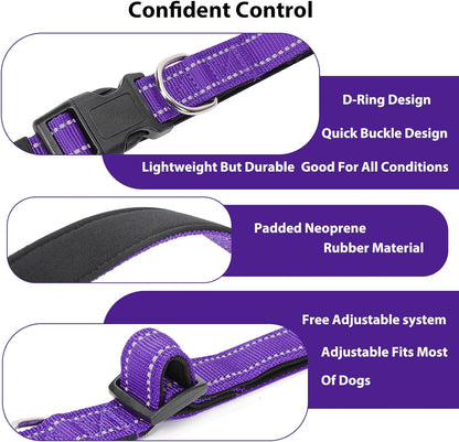 Reflective Dog Collar Padded with Soft Neoprene Breathable Quick Release Basic Dog Collars for Medium Dogs Purple Girl