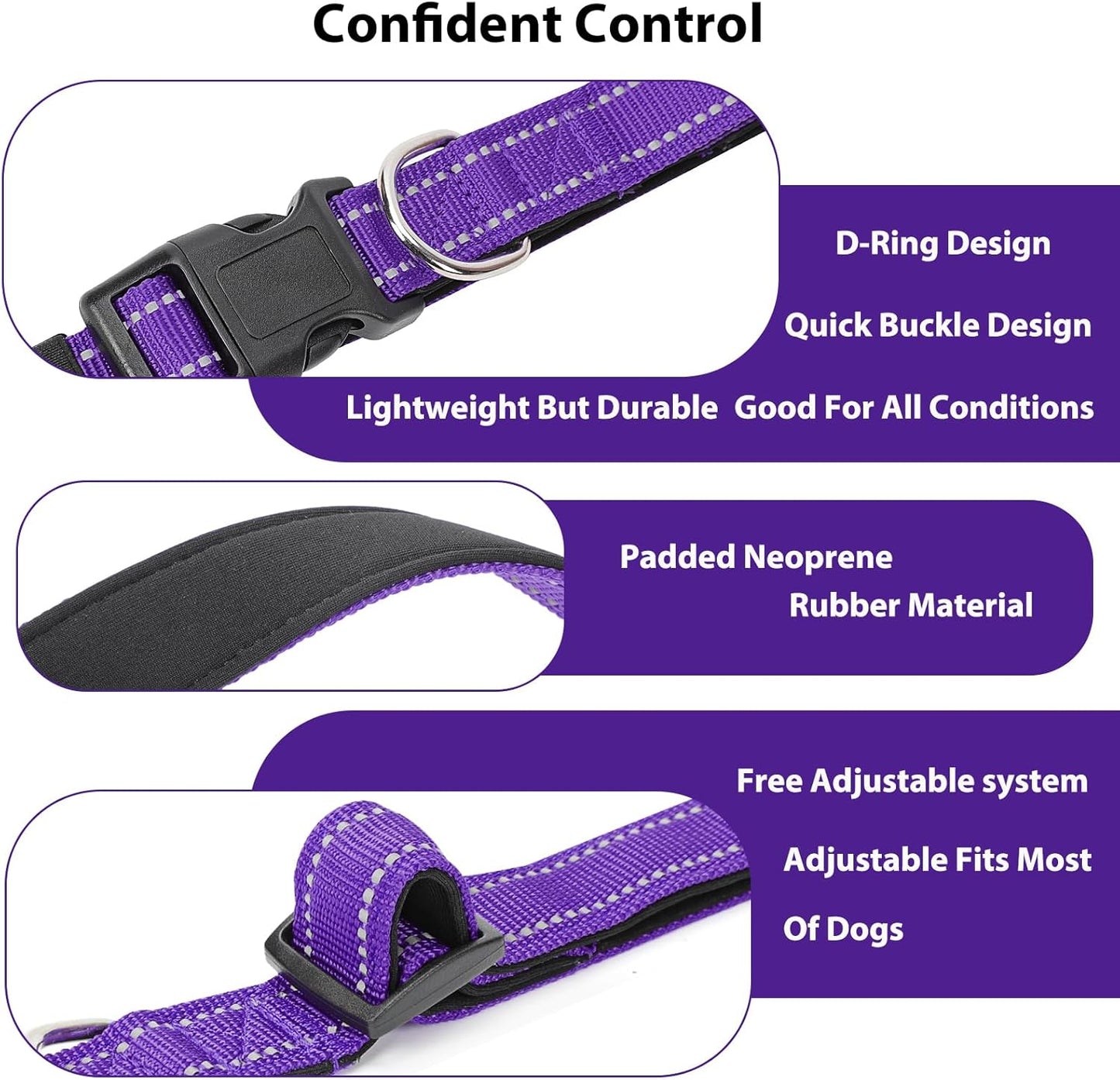 Reflective Dog Collar Padded with Soft Neoprene Breathable Quick Release Basic Dog Collars for Large Dogs Purple Girl
